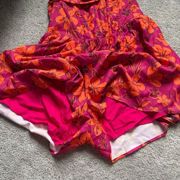 NWT Hello Molly strapless flowy pink orange floral romper corset top XL - Picture 10 of 12